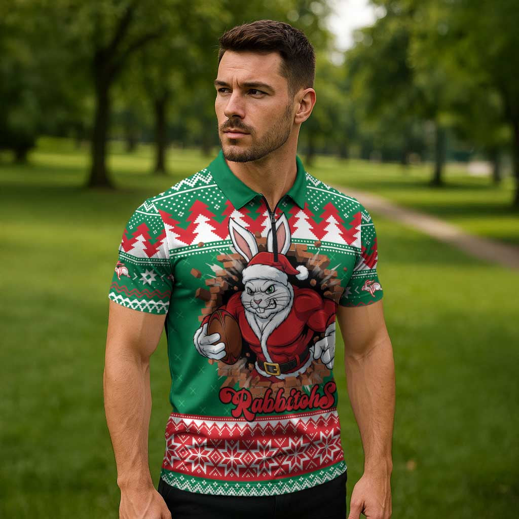 Jingle Rabbitohs Jump Personalized Zipper Polo Shirt Christmas Rugby League Spirit - Aussie Hoodie