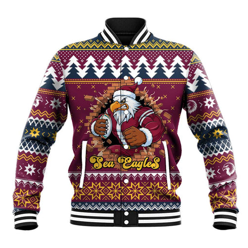 Merry Eagle Roar Personalized Baseball Jacket Christmas Rugby League Spirit - Aussie Hoodie