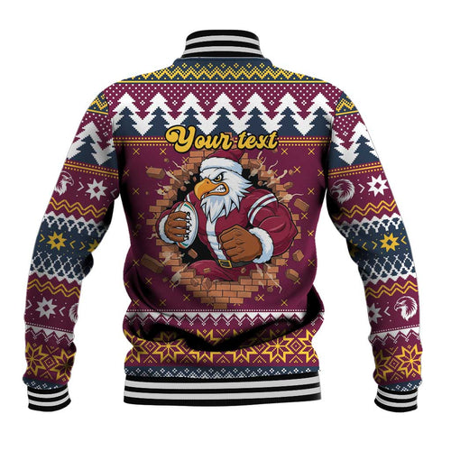 Merry Eagle Roar Personalized Baseball Jacket Christmas Rugby League Spirit - Aussie Hoodie