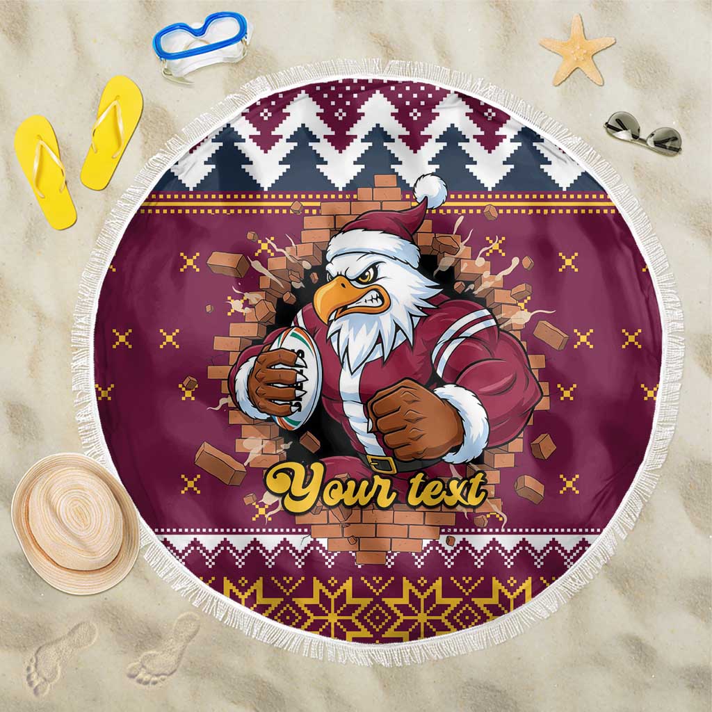 Merry Eagle Roar Personalized Beach Blanket Christmas Rugby League Spirit - Aussie Hoodie