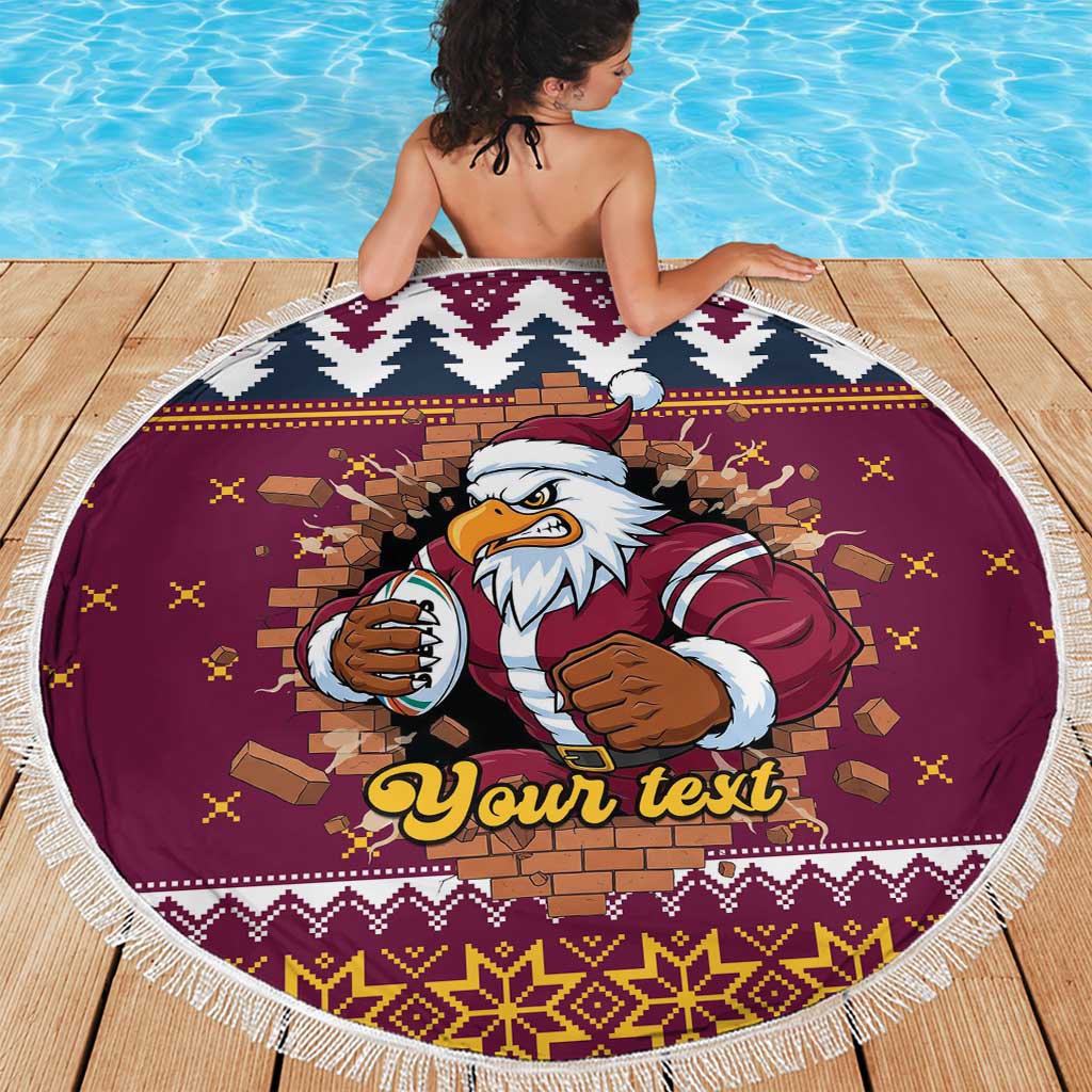 Merry Eagle Roar Personalized Beach Blanket Christmas Rugby League Spirit - Aussie Hoodie