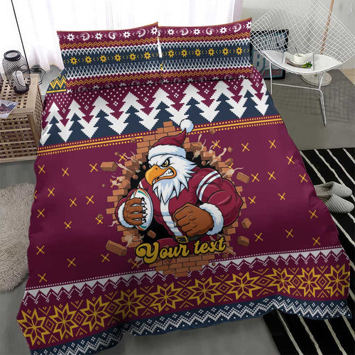 Merry Eagle Roar Personalized Bedding Set Christmas Rugby League Spirit - Aussie Hoodie