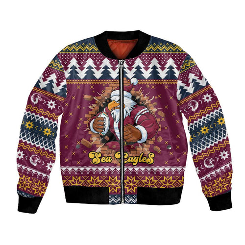 Merry Eagle Roar Personalized Bomber Jacket Christmas Rugby League Spirit - Aussie Hoodie