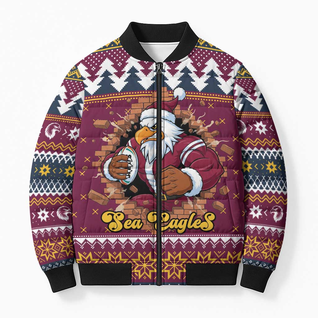 Merry Eagle Roar Personalized Bomber Puffer Jacket Christmas Rugby League Spirit - Aussie Hoodie
