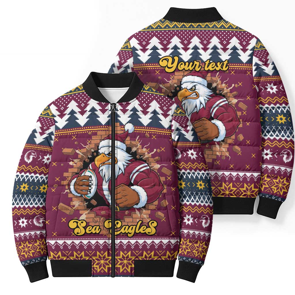 Merry Eagle Roar Personalized Bomber Puffer Jacket Christmas Rugby League Spirit - Aussie Hoodie