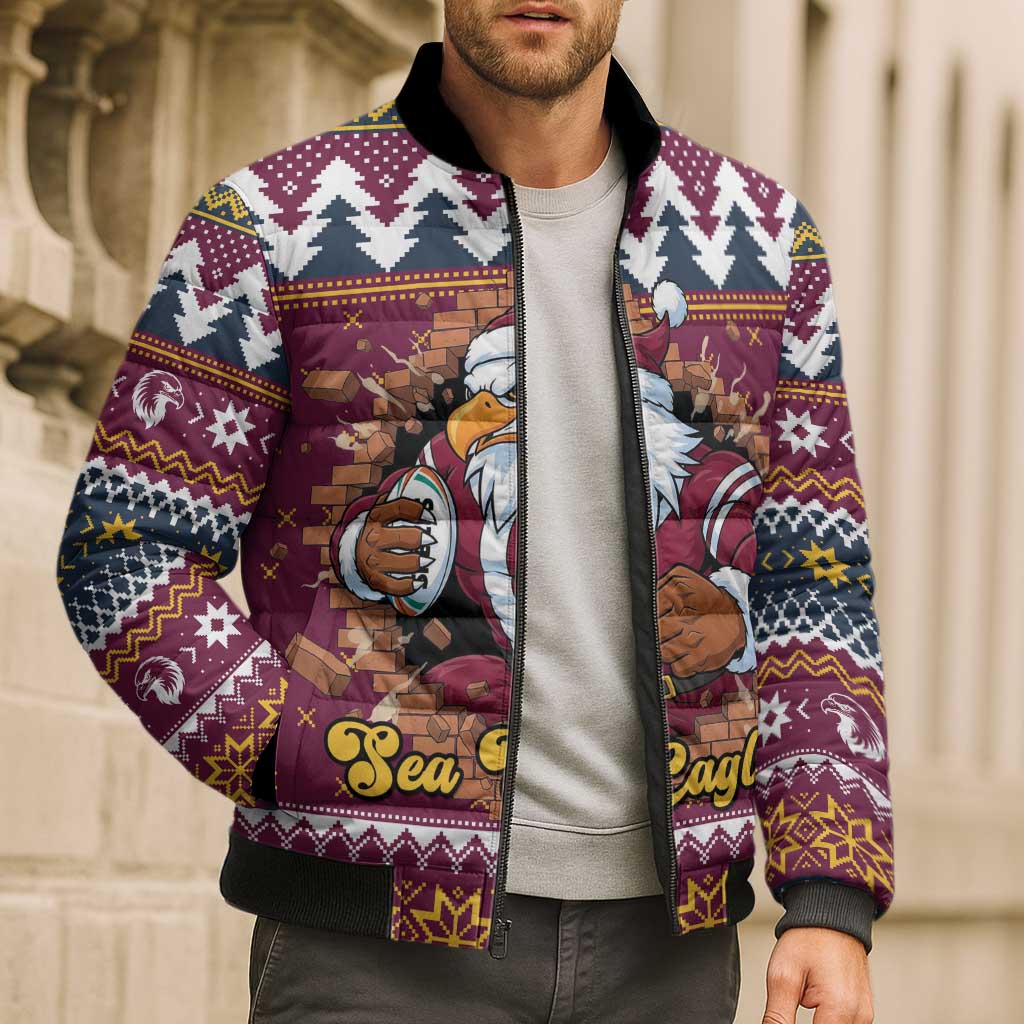 Merry Eagle Roar Personalized Bomber Puffer Jacket Christmas Rugby League Spirit - Aussie Hoodie