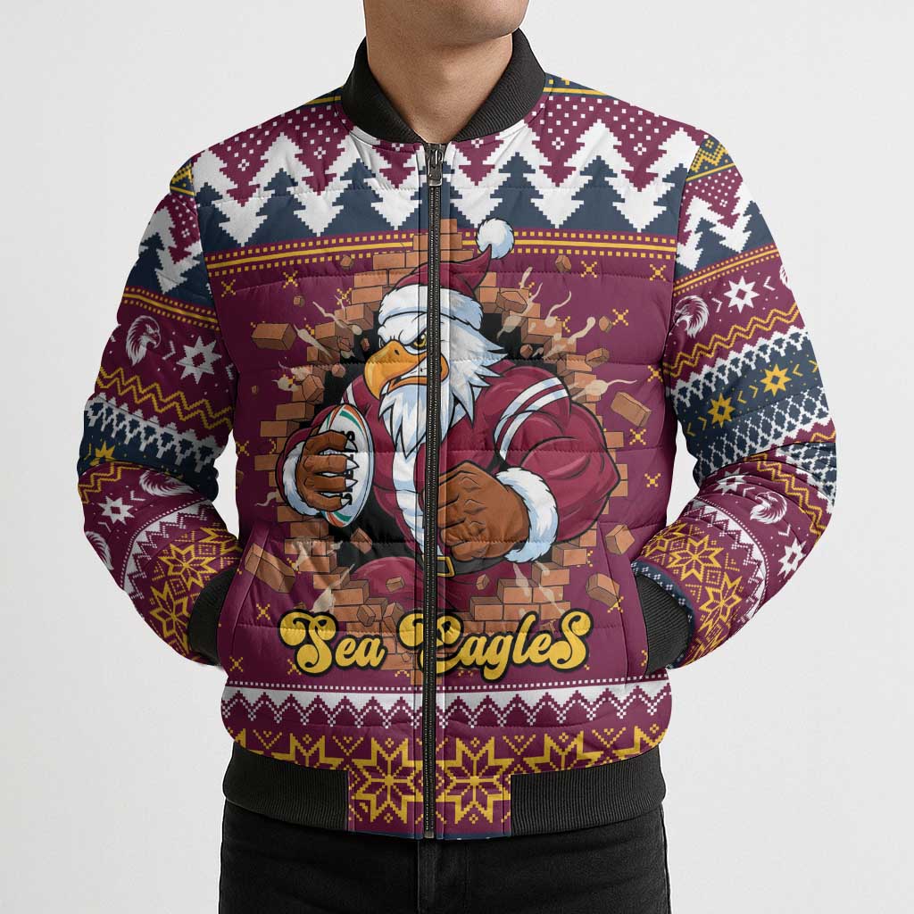 Merry Eagle Roar Personalized Bomber Puffer Jacket Christmas Rugby League Spirit - Aussie Hoodie