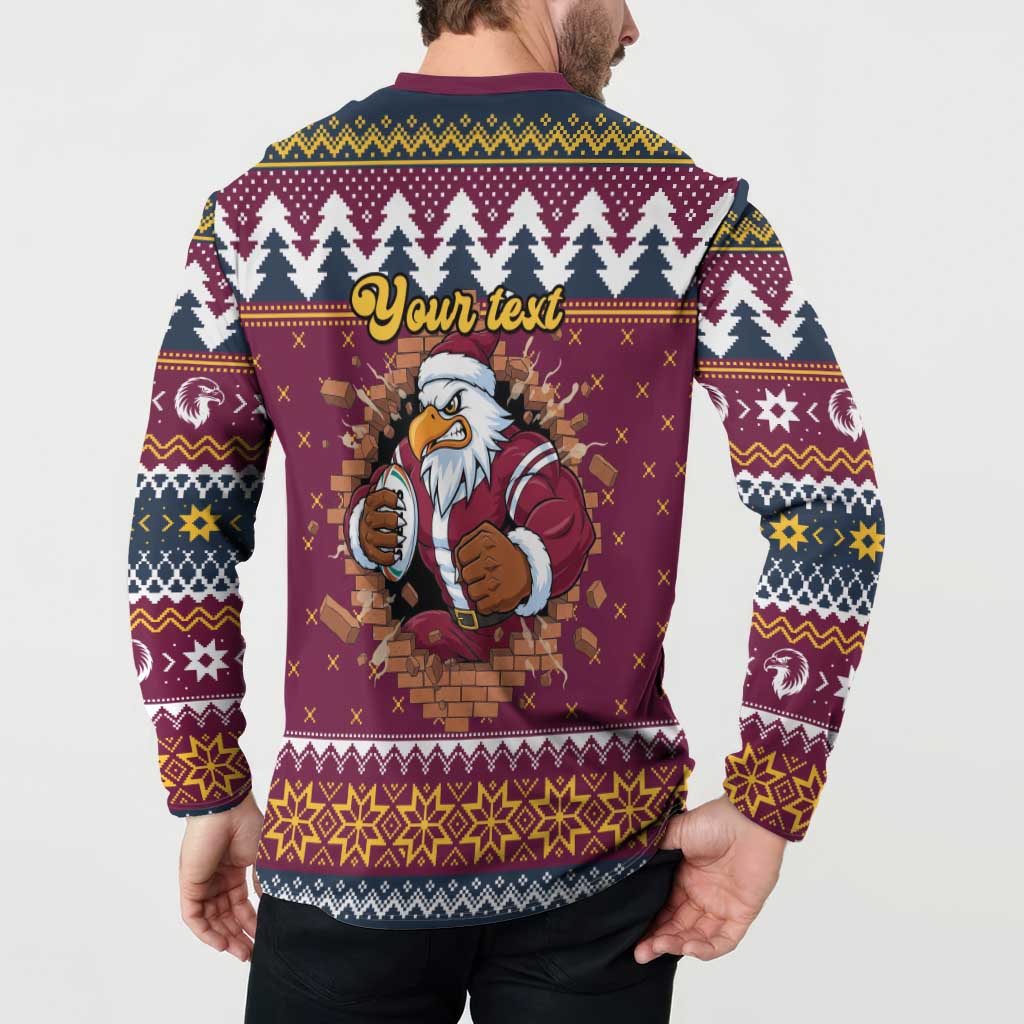 Merry Eagle Roar Personalized Button Sweatshirt Christmas Rugby League Spirit - Aussie Hoodie