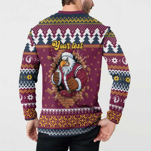 Merry Eagle Roar Personalized Button Sweatshirt Christmas Rugby League Spirit - Aussie Hoodie