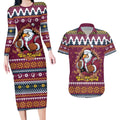 Merry Eagle Roar Personalized Couples Matching Long Sleeve Bodycon Dress and Hawaiian Shirt Christmas Rugby League Spirit - Aussie Hoodie