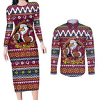 Merry Eagle Roar Personalized Couples Matching Long Sleeve Bodycon Dress and Long Sleeve Button Shirt Christmas Rugby League Spirit - Aussie Hoodie