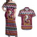 Merry Eagle Roar Personalized Couples Matching Off Shoulder Maxi Dress and Hawaiian Shirt Christmas Rugby League Spirit - Aussie Hoodie