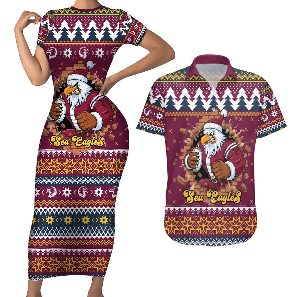 Merry Eagle Roar Personalized Couples Matching Short Sleeve Bodycon Dress and Hawaiian Shirt Christmas Rugby League Spirit - Aussie Hoodie