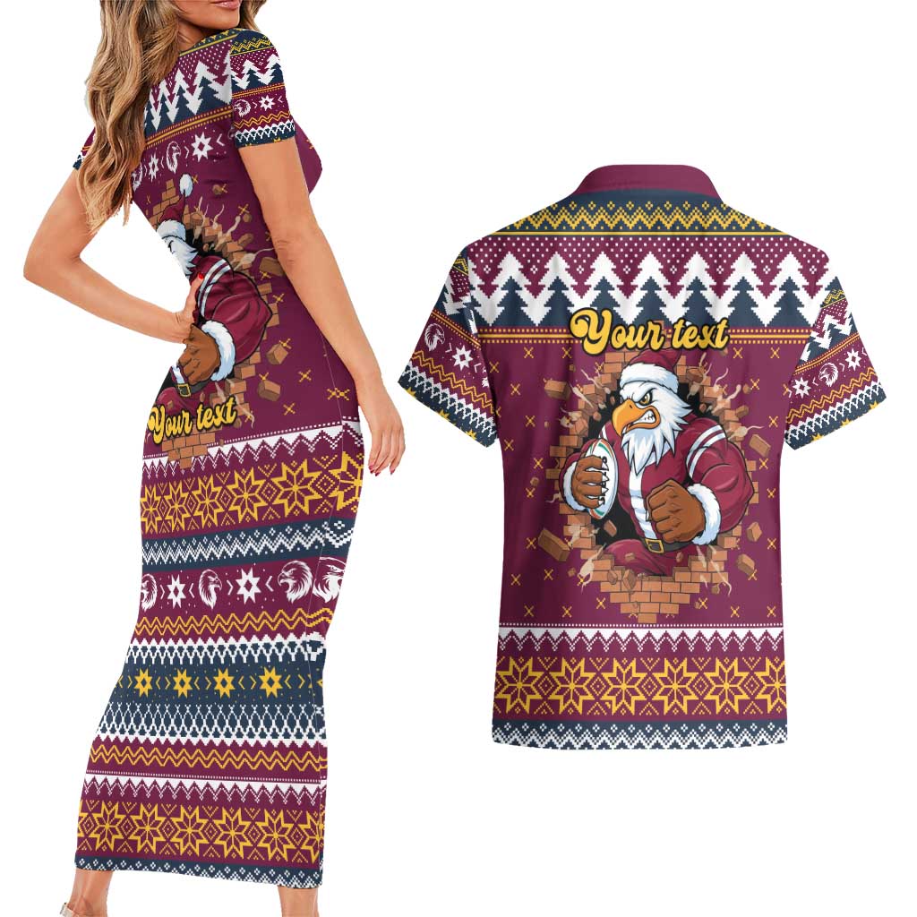 Merry Eagle Roar Personalized Couples Matching Short Sleeve Bodycon Dress and Hawaiian Shirt Christmas Rugby League Spirit - Aussie Hoodie