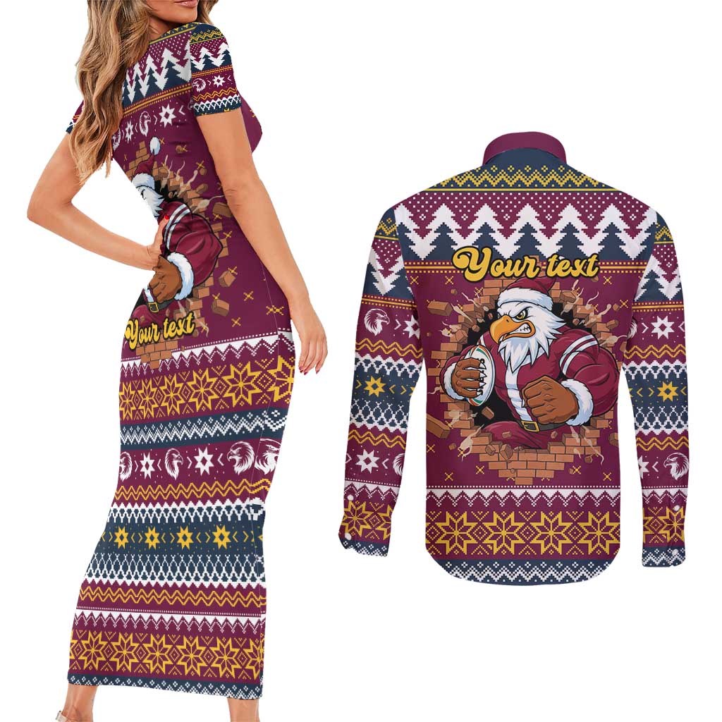 Merry Eagle Roar Personalized Couples Matching Short Sleeve Bodycon Dress and Long Sleeve Button Shirt Christmas Rugby League Spirit - Aussie Hoodie