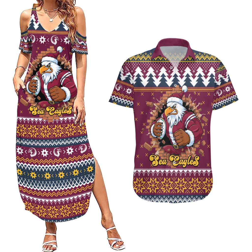 Merry Eagle Roar Personalized Couples Matching Summer Maxi Dress and Hawaiian Shirt Christmas Rugby League Spirit - Aussie Hoodie