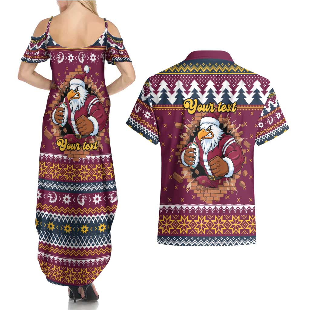 Merry Eagle Roar Personalized Couples Matching Summer Maxi Dress and Hawaiian Shirt Christmas Rugby League Spirit - Aussie Hoodie
