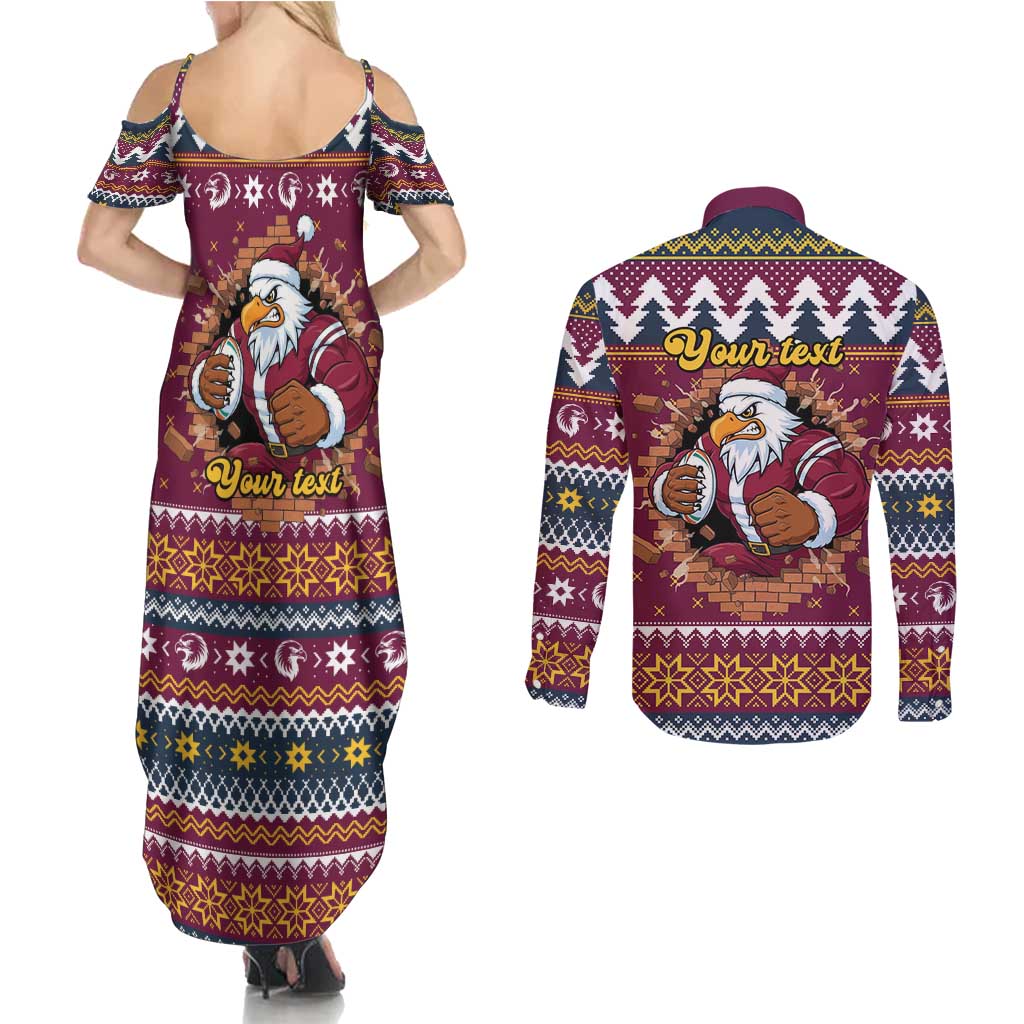 Merry Eagle Roar Personalized Couples Matching Summer Maxi Dress and Long Sleeve Button Shirt Christmas Rugby League Spirit - Aussie Hoodie