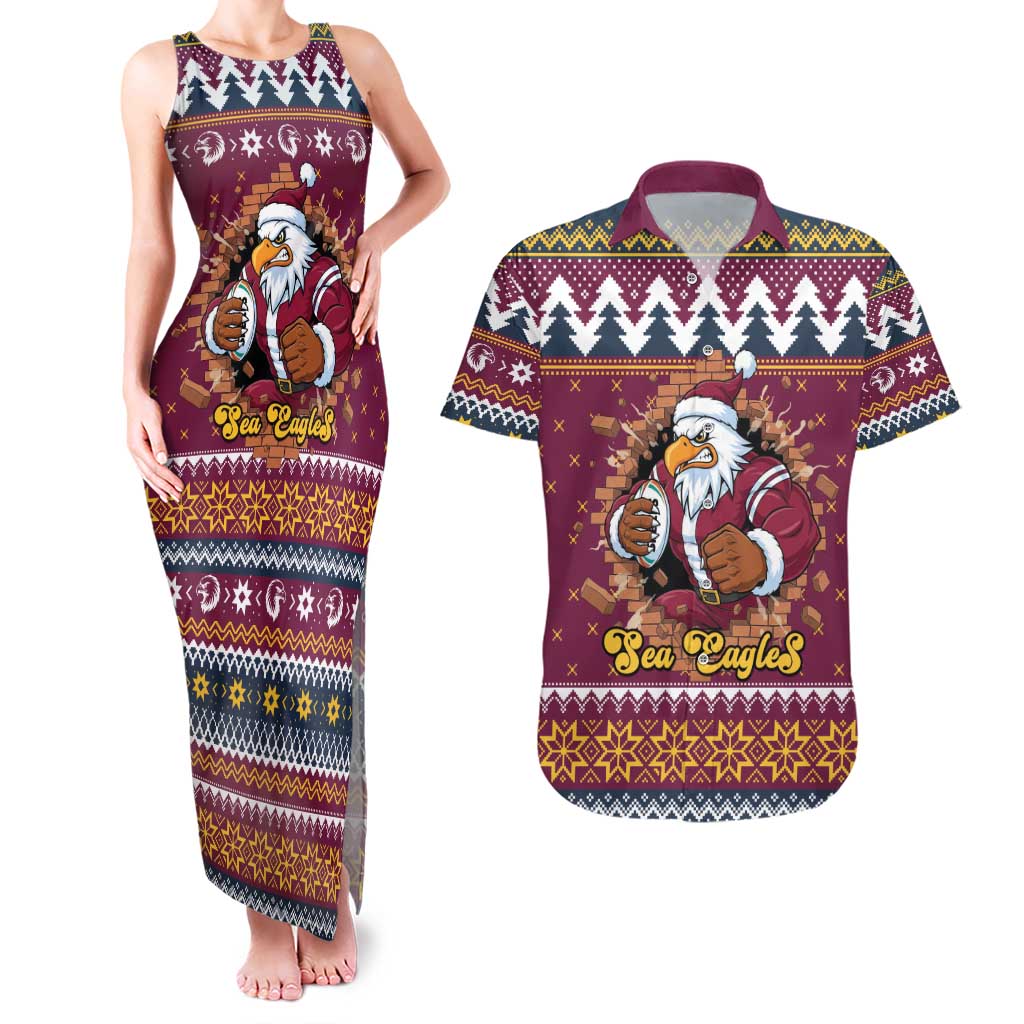Merry Eagle Roar Personalized Couples Matching Tank Maxi Dress and Hawaiian Shirt Christmas Rugby League Spirit - Aussie Hoodie