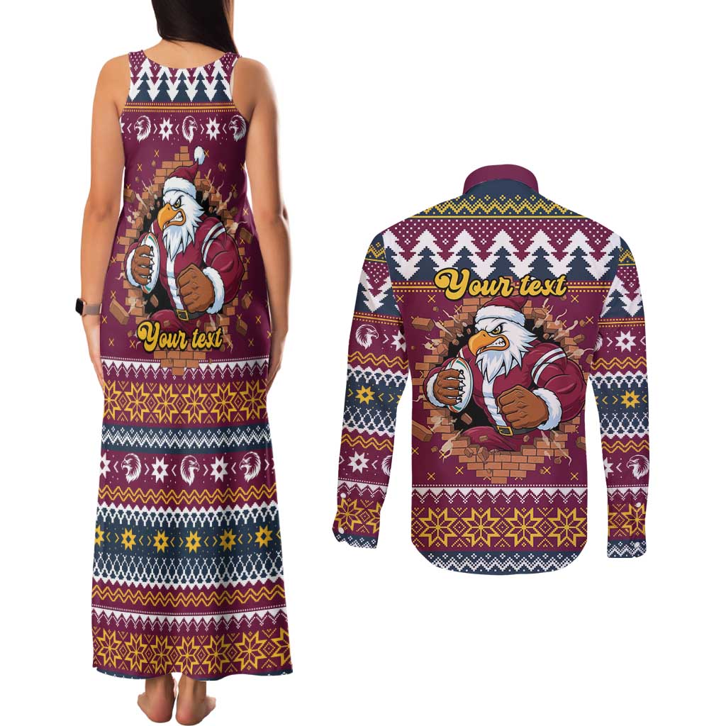 Merry Eagle Roar Personalized Couples Matching Tank Maxi Dress and Long Sleeve Button Shirt Christmas Rugby League Spirit - Aussie Hoodie