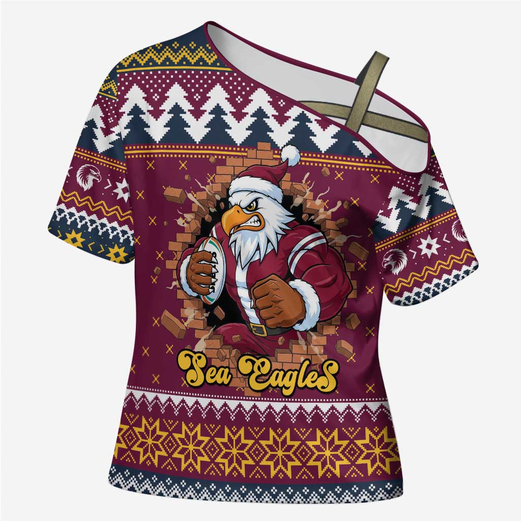 Merry Eagle Roar Personalized Cross Shoulder Shirt Christmas Rugby League Spirit - Aussie Hoodie