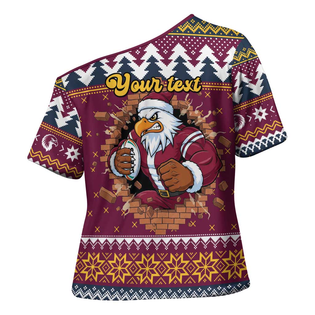 Merry Eagle Roar Personalized Cross Shoulder Shirt Christmas Rugby League Spirit - Aussie Hoodie