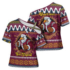 Merry Eagle Roar Personalized Cross Shoulder Shirt Christmas Rugby League Spirit - Aussie Hoodie
