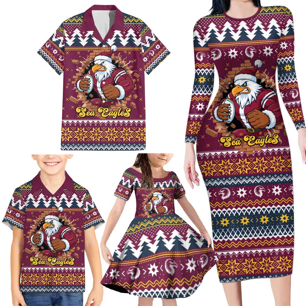 Merry Eagle Roar Personalized Family Matching Long Sleeve Bodycon Dress and Hawaiian Shirt Christmas Rugby League Spirit - Aussie Hoodie