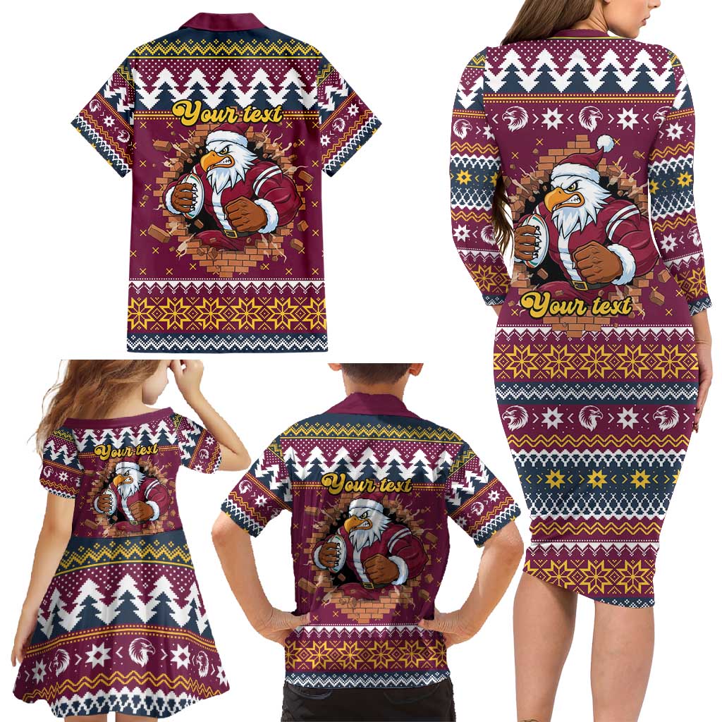 Merry Eagle Roar Personalized Family Matching Long Sleeve Bodycon Dress and Hawaiian Shirt Christmas Rugby League Spirit - Aussie Hoodie