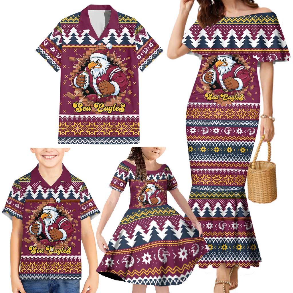 Merry Eagle Roar Personalized Family Matching Mermaid Dress and Hawaiian Shirt Christmas Rugby League Spirit - Aussie Hoodie