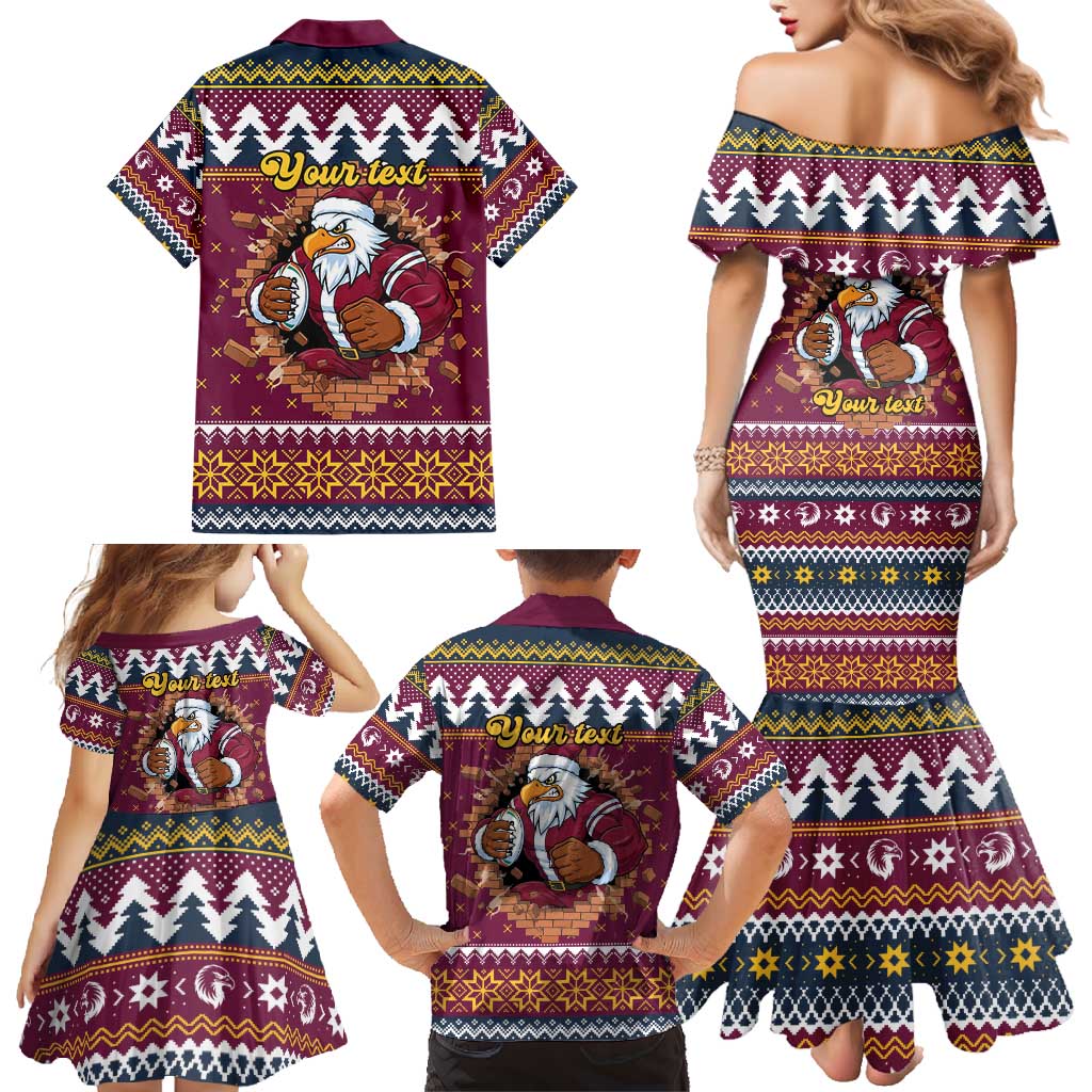 Merry Eagle Roar Personalized Family Matching Mermaid Dress and Hawaiian Shirt Christmas Rugby League Spirit - Aussie Hoodie