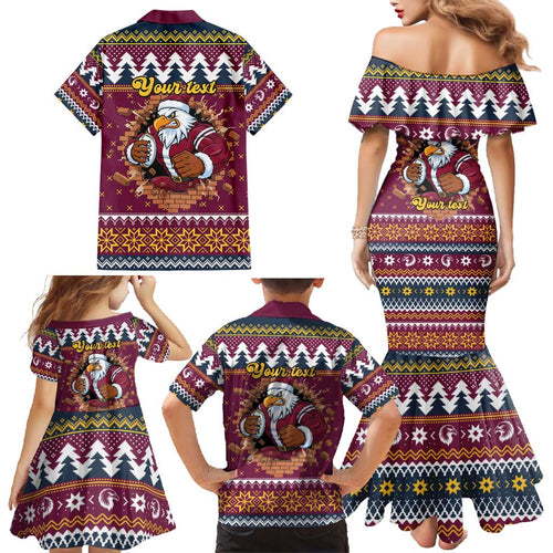 Merry Eagle Roar Personalized Family Matching Mermaid Dress and Hawaiian Shirt Christmas Rugby League Spirit - Aussie Hoodie