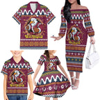 Merry Eagle Roar Personalized Family Matching Off The Shoulder Long Sleeve Dress and Hawaiian Shirt Christmas Rugby League Spirit - Aussie Hoodie