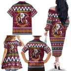 Merry Eagle Roar Personalized Family Matching Off The Shoulder Long Sleeve Dress and Hawaiian Shirt Christmas Rugby League Spirit - Aussie Hoodie