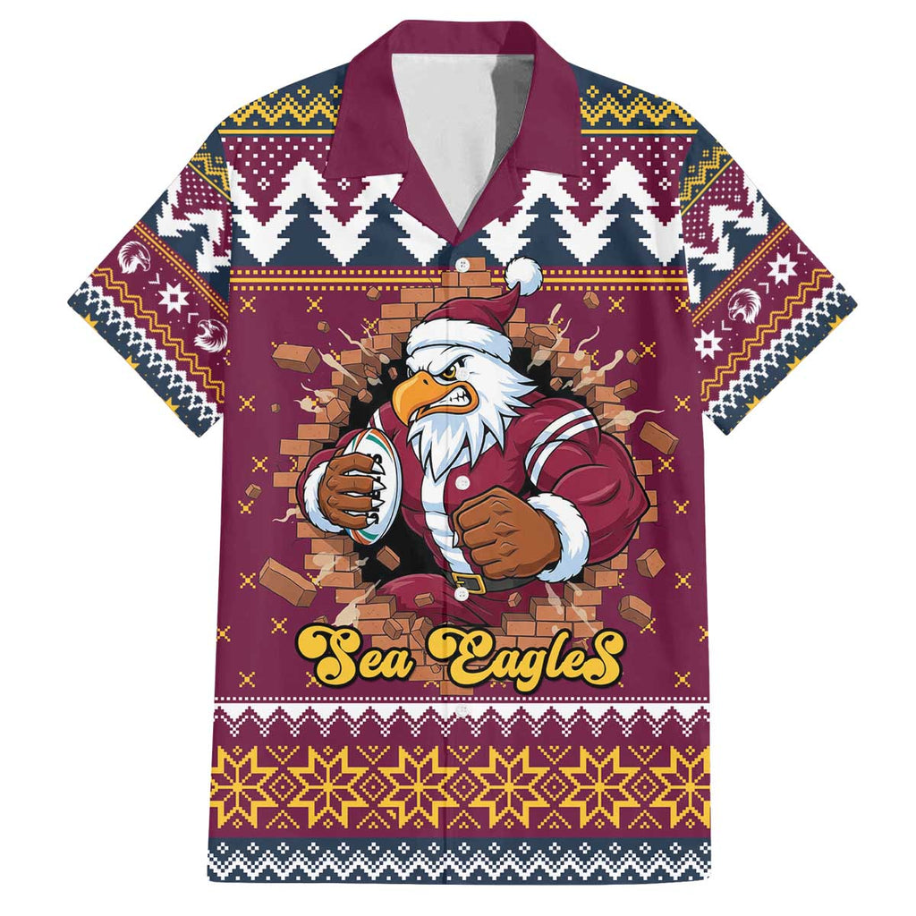Merry Eagle Roar Personalized Family Matching Off The Shoulder Long Sleeve Dress and Hawaiian Shirt Christmas Rugby League Spirit - Aussie Hoodie