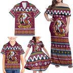 Merry Eagle Roar Personalized Family Matching Off Shoulder Maxi Dress and Hawaiian Shirt Christmas Rugby League Spirit - Aussie Hoodie