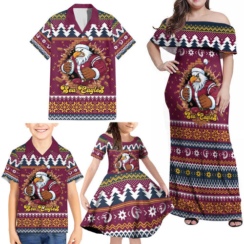 Merry Eagle Roar Personalized Family Matching Off Shoulder Maxi Dress and Hawaiian Shirt Christmas Rugby League Spirit - Aussie Hoodie