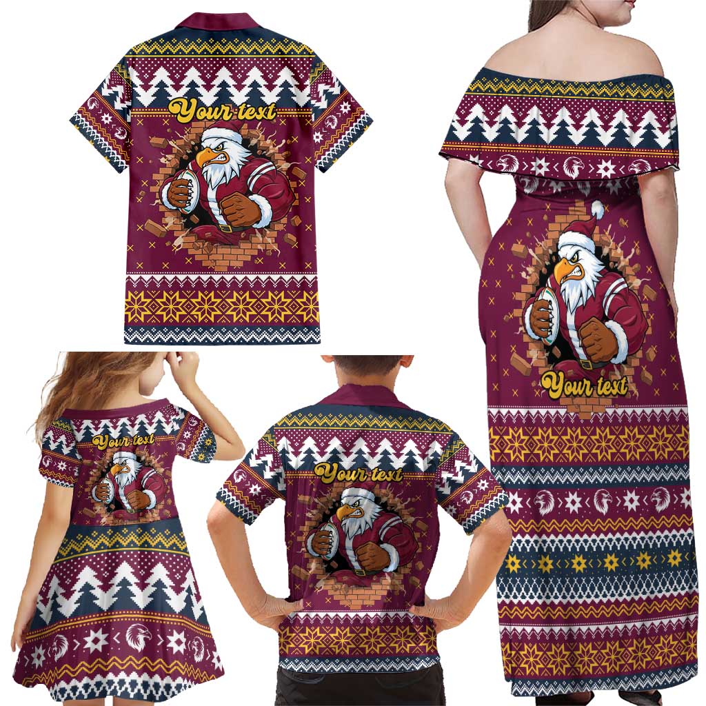 Merry Eagle Roar Personalized Family Matching Off Shoulder Maxi Dress and Hawaiian Shirt Christmas Rugby League Spirit - Aussie Hoodie