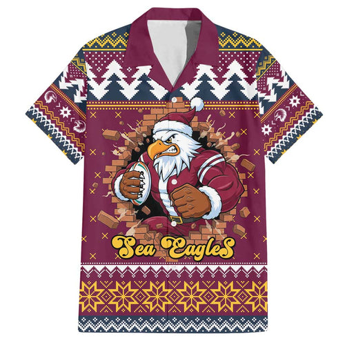 Merry Eagle Roar Personalized Family Matching Off Shoulder Maxi Dress and Hawaiian Shirt Christmas Rugby League Spirit - Aussie Hoodie