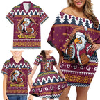 Merry Eagle Roar Personalized Family Matching Off Shoulder Short Dress and Hawaiian Shirt Christmas Rugby League Spirit - Aussie Hoodie