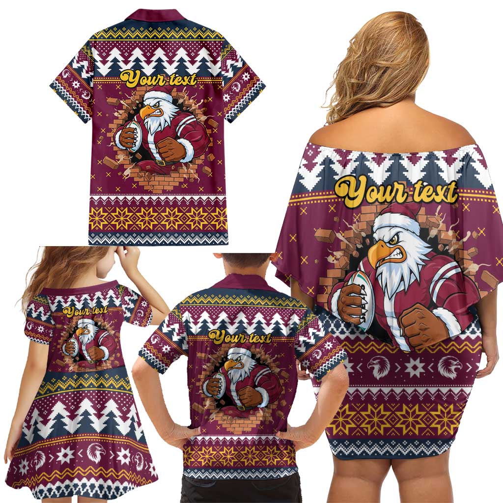 Merry Eagle Roar Personalized Family Matching Off Shoulder Short Dress and Hawaiian Shirt Christmas Rugby League Spirit - Aussie Hoodie