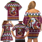 Merry Eagle Roar Personalized Family Matching Off Shoulder Short Dress and Hawaiian Shirt Christmas Rugby League Spirit - Aussie Hoodie