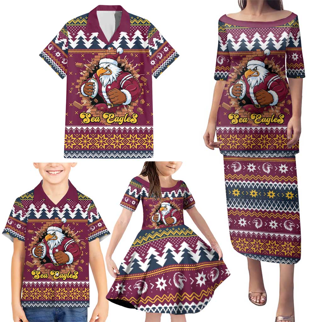 Merry Eagle Roar Personalized Family Matching Puletasi and Hawaiian Shirt Christmas Rugby League Spirit - Aussie Hoodie