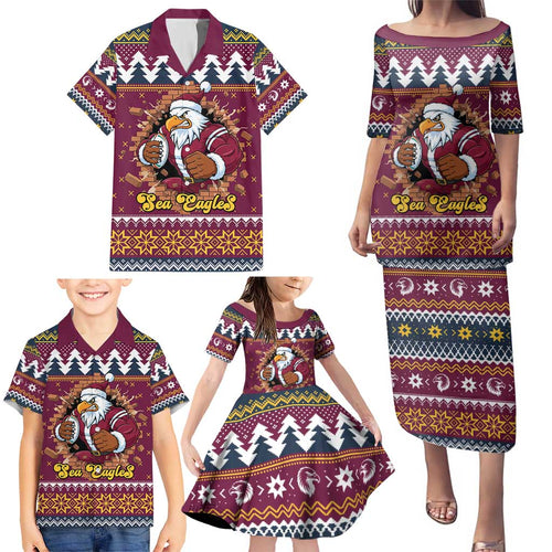 Merry Eagle Roar Personalized Family Matching Puletasi and Hawaiian Shirt Christmas Rugby League Spirit - Aussie Hoodie
