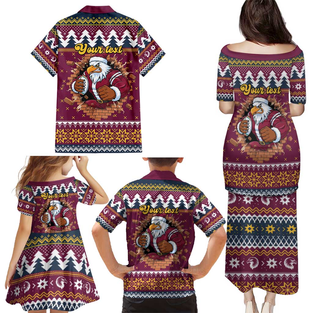 Merry Eagle Roar Personalized Family Matching Puletasi and Hawaiian Shirt Christmas Rugby League Spirit - Aussie Hoodie