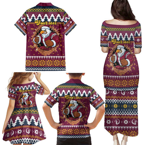 Merry Eagle Roar Personalized Family Matching Puletasi and Hawaiian Shirt Christmas Rugby League Spirit - Aussie Hoodie