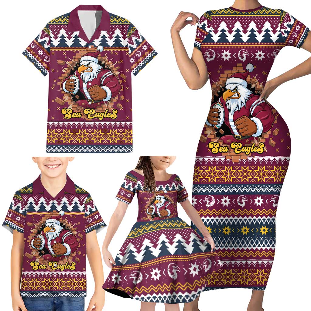 Merry Eagle Roar Personalized Family Matching Short Sleeve Bodycon Dress and Hawaiian Shirt Christmas Rugby League Spirit - Aussie Hoodie