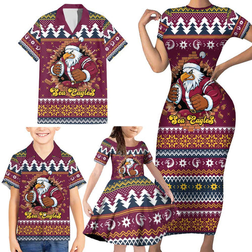 Merry Eagle Roar Personalized Family Matching Short Sleeve Bodycon Dress and Hawaiian Shirt Christmas Rugby League Spirit - Aussie Hoodie