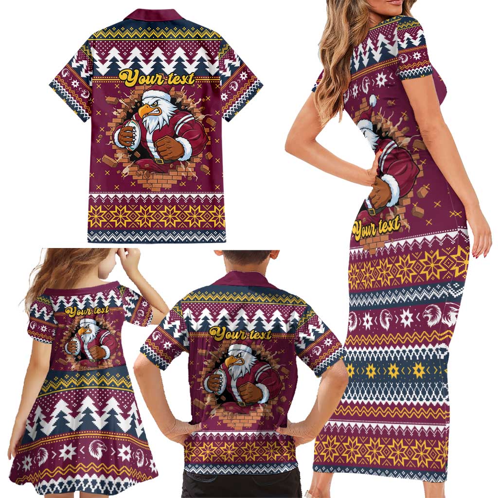 Merry Eagle Roar Personalized Family Matching Short Sleeve Bodycon Dress and Hawaiian Shirt Christmas Rugby League Spirit - Aussie Hoodie