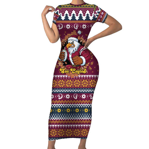 Merry Eagle Roar Personalized Family Matching Short Sleeve Bodycon Dress and Hawaiian Shirt Christmas Rugby League Spirit - Aussie Hoodie